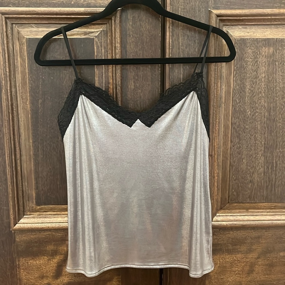 Zara size small metallic silver/grayish and black lace tank top